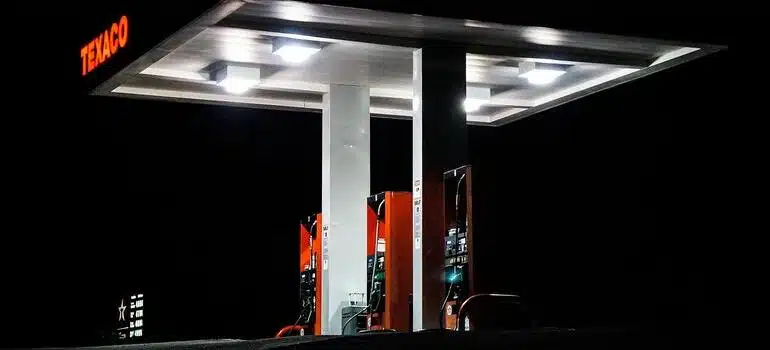 A gas station durign night