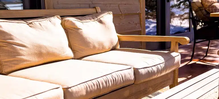 brown sofa on the porch